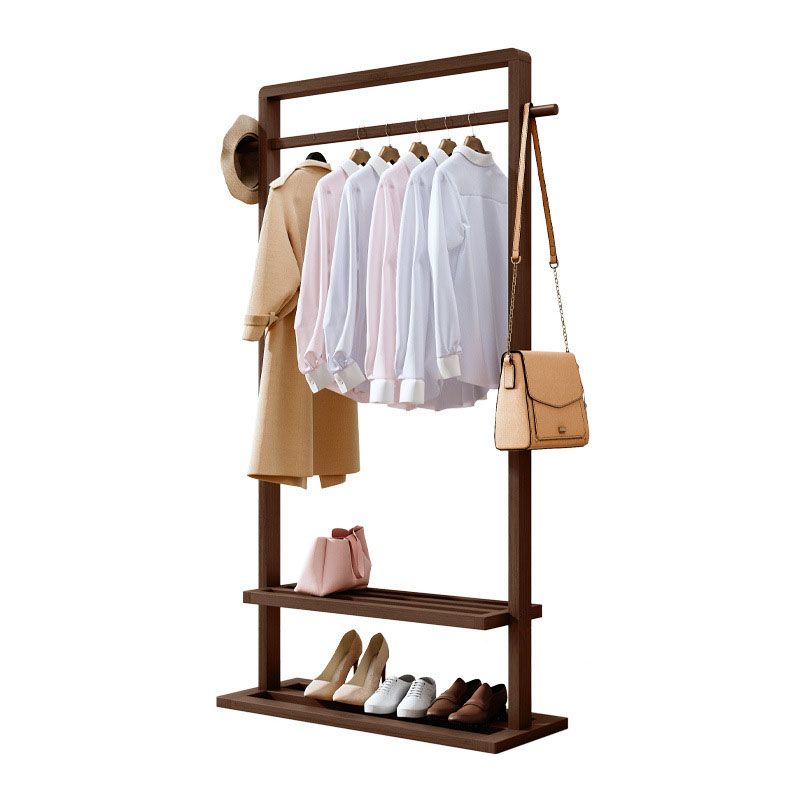 Modern Style Coat Rack Solid Bamboo Free Standing Double Layer Shelves Coat Rack