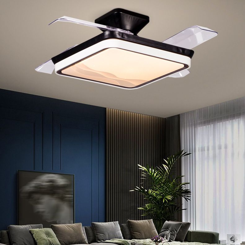 Square Interior LED Fan Fixture Contemporary Simple Acrylic Ceiling Fan in White / Black