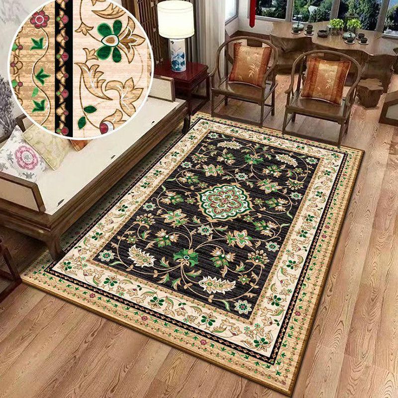 Antique Glam Living Room Rug Victorian Flower Print Indoor Rug Polyester Easy Care Friendly Washable Carpet