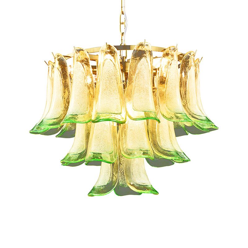 3-Tier Stained Glass Chandelier Light 9-Light Contemporary Drop Ceiling Light in Green for Hotel