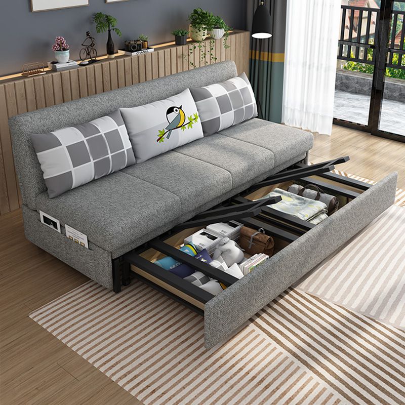 Contemporary Pillow Back Sleeper Sofa Storage Futon Grey Fabric Sofa Bed