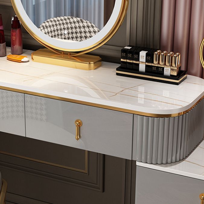 Bedroom Lighted Mirror With Drawer Wooden Glam Make-up Vanity