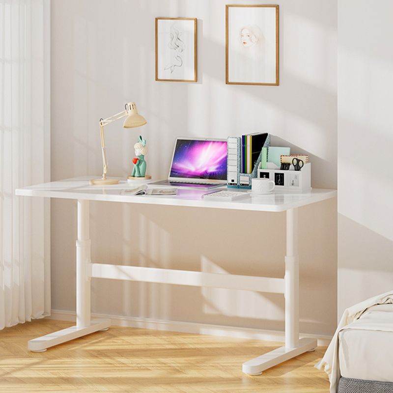 Contemporary Adjustable Height Writing Desk White T-shape Base Office Desk