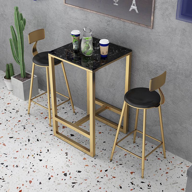 Contemporary Stone Trestle Counter Table Bistro Bar Height Cocktail Table in Gold