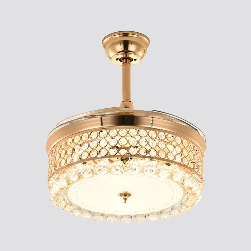 Faceted Crystal Bowl Semi Flush Ceiling Light Modern 19" Wide LED Pendant Fan Lamp, 4 Blades