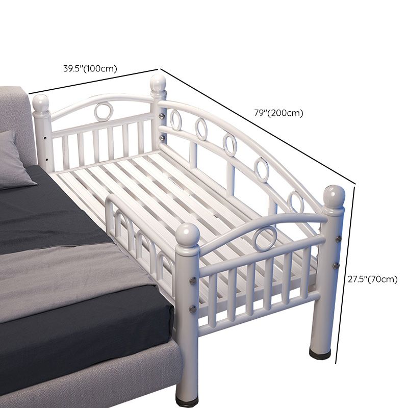 Modern Metal Standard Bed Open-Frame White Kids Bed with Guardrail