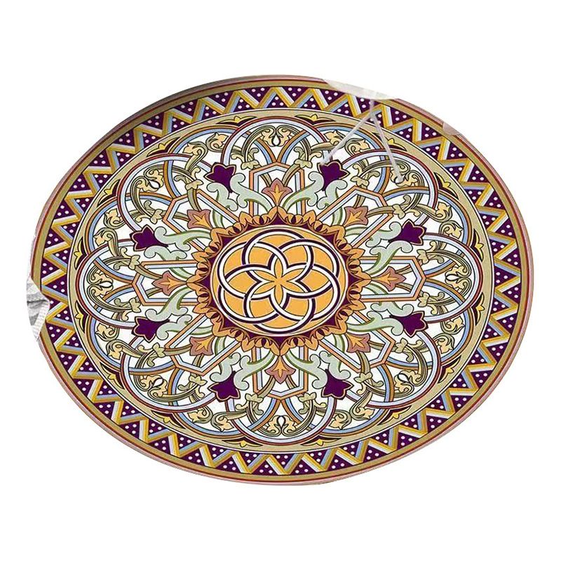 Retro Ethnic Style Round Rug Polyester Rug Stain Resistant Rug for Living Room Bedroom