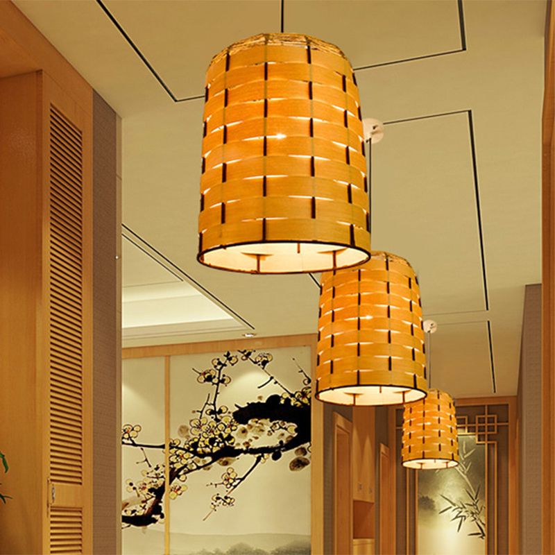 10"/12" Wide Dome Pendant Light Contemporary Wooden 1 Light Restaurant Hanging Lamp in Beige