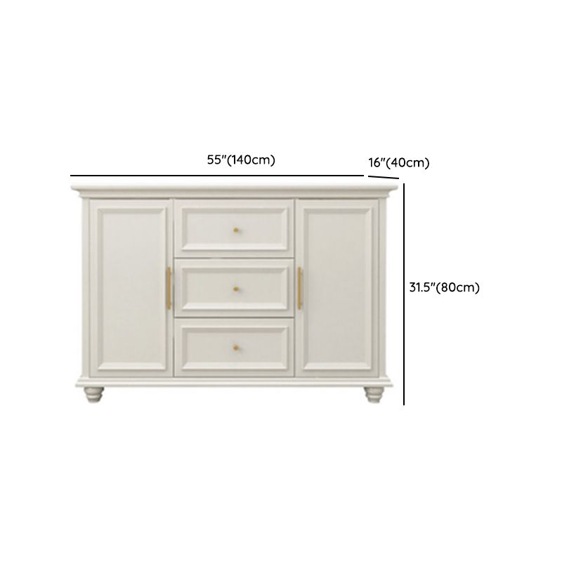 Contemporary White Buffet Sideboard Solid Wood Sideboard Cabinet with Drawers and Doors