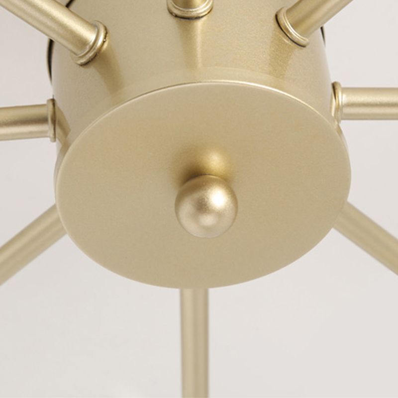 Golden Multi Head Ceiling Light Industrial Metal Semi Flush Mount Lamp for Living Room