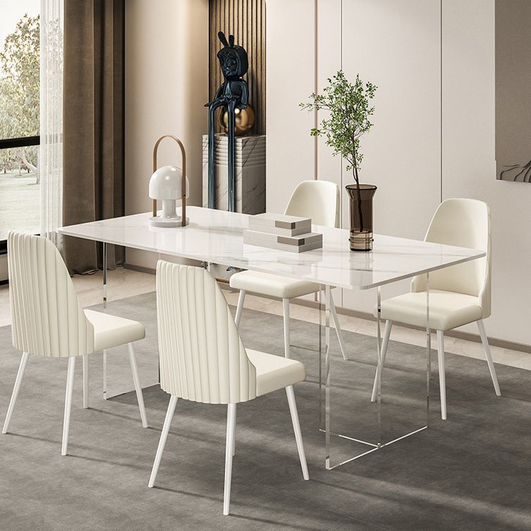 1/2/5/7 Pieces White Dining Set Sintered Stone Rectangle Dining Set with Leather Chairs