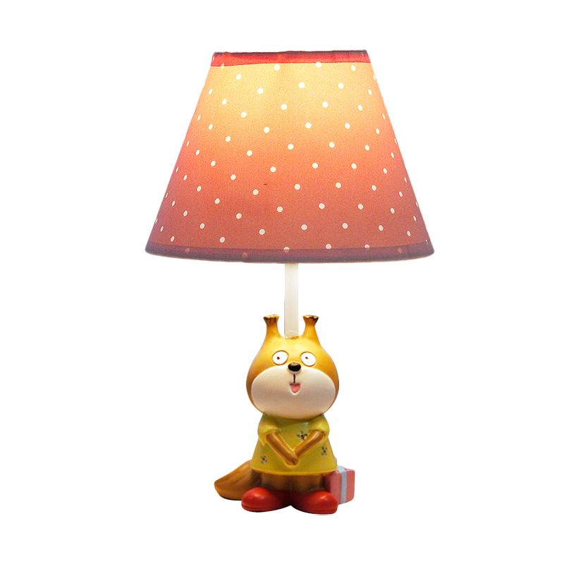 1 Head Study Room Reading Light Cartoon Red/Yellow Task Lamp with Dog Resin Base with Spots Fabric Shade