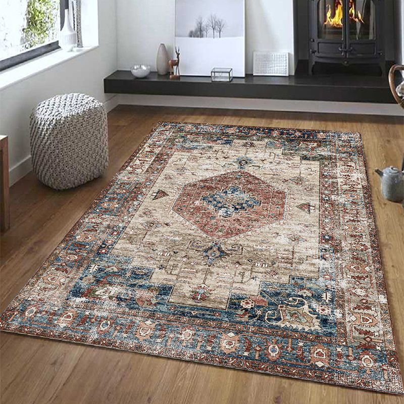 Chic Medallion Pattern Area Rug Grey Antique Area Carpet Non-Slip Backing Area Rug for Drawing Room