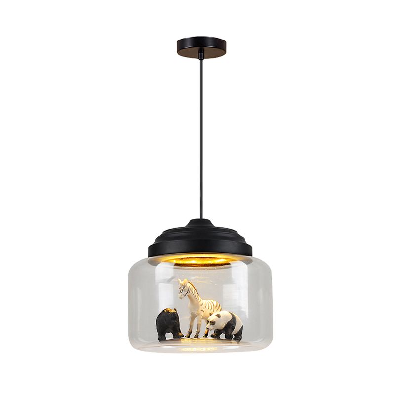 Lámpara colgante para dormitorio, iluminación colgante de cilindro de vidrio moderno ajustable con decoración de animales (envíos aleatorios de animales)