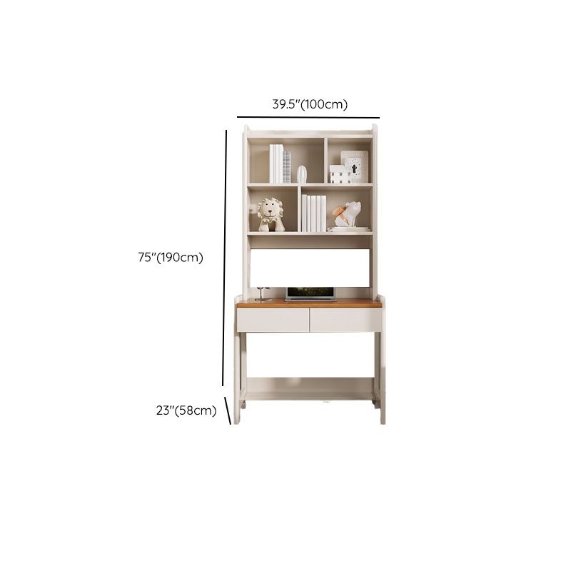 Modenr White Writing Desk with 2 Storage Drawers and Shelves