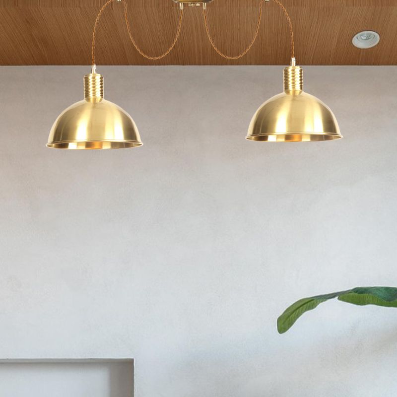 Domed Metallic Swag Multi-Light Pendant Industrial 2/3/4 Lights Clothes Shop Hanging Lamp Fixture in Gold