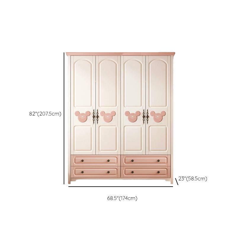 Contemporary Kid's Wardrobe Solid and Manufactured Wood Wardrobe with Drawers