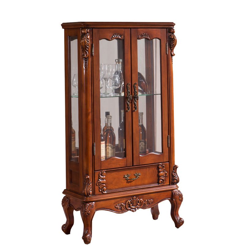 Traditional Rubberwood Display Stand Glass Doors Display Cabinet for Bedroom