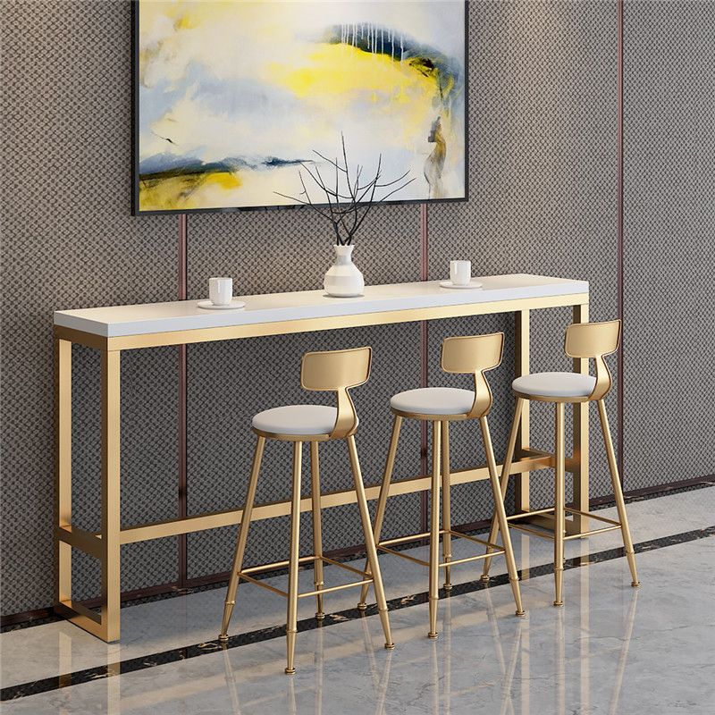 Glam Style Rectangle Bar Table Faux Marble Bar Dining Table with Footrest