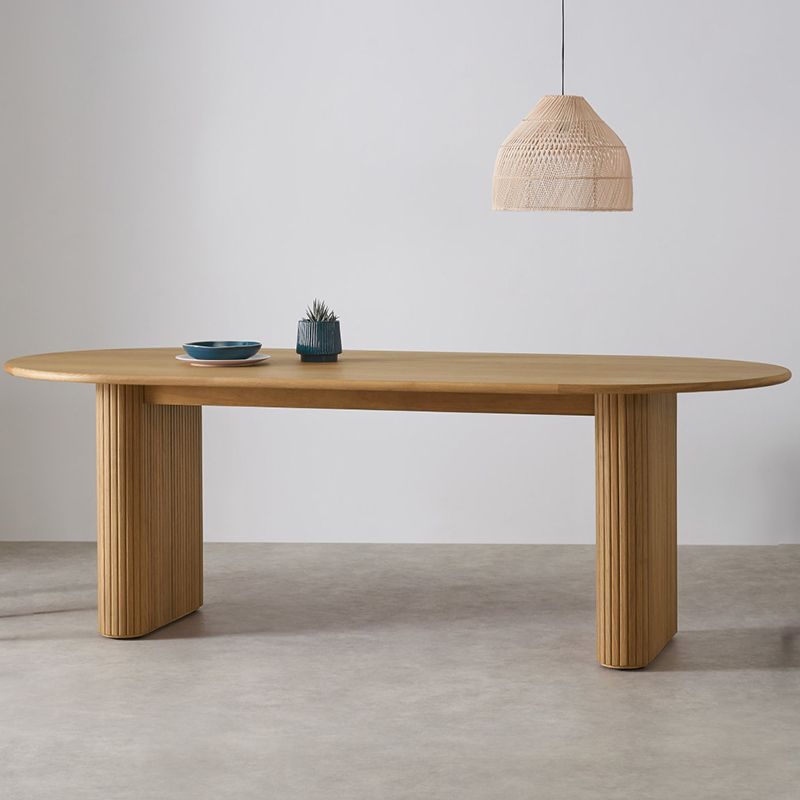 Modern Solid Wood Dining Table Oval Table with Double Pedestal