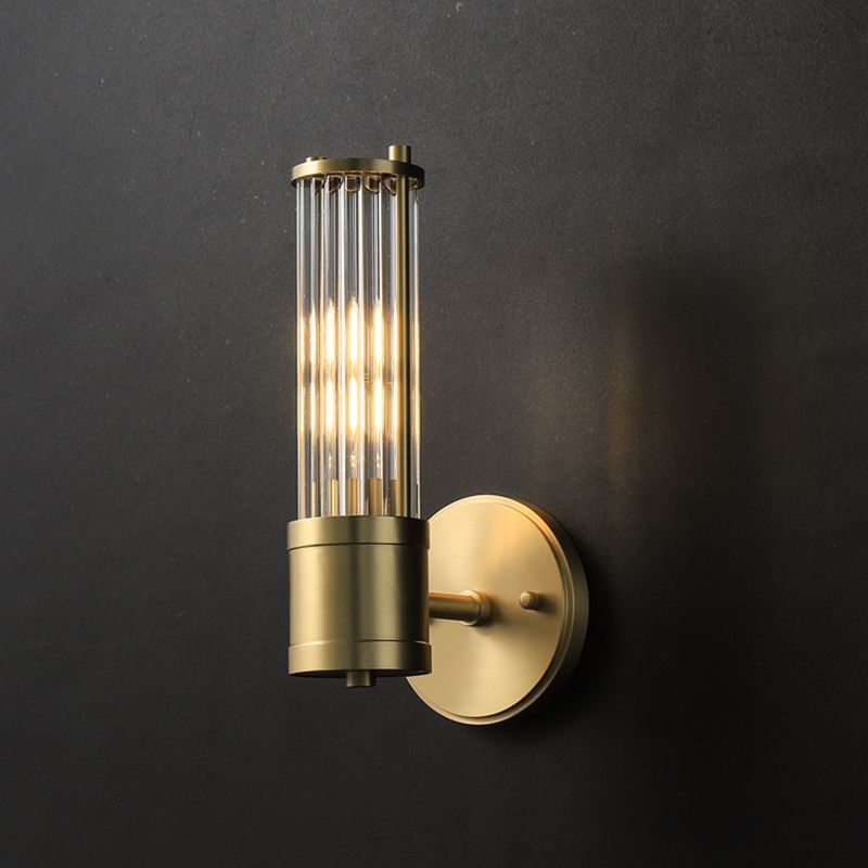 Postmodern Metal Wall Sconce Cylinder Shape Vanity Lamp with Glass Shade for Bathroom