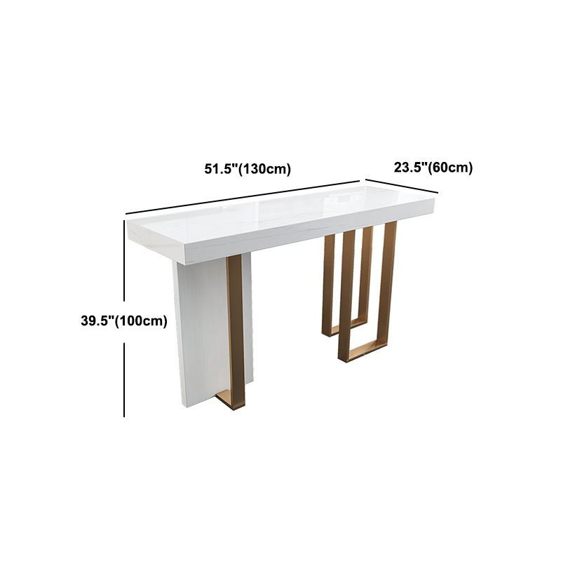 Stone Bar Dining Table Glam Rectangle Bar Table with 3 Legs Pedestal for Balcony Kitchen