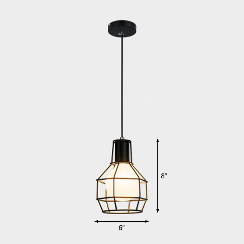 Ball Shaped Cage Bedroom Ceiling Hang Lamp Industrial Metal 1 Bulb Pendant Light Fixture