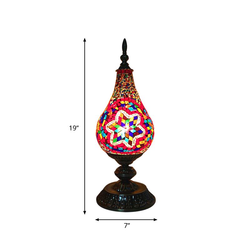 LED Hand-Crafted Glass Table Lamp Vintage White/Red/Yellow Teardrop Bedroom Nightstand Lamp