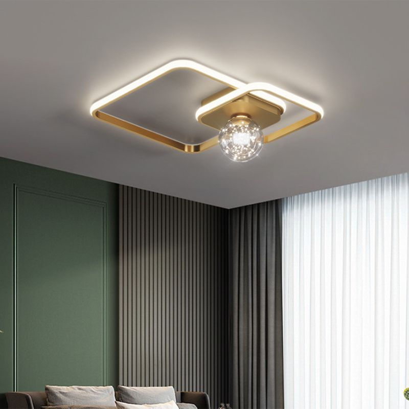 Geometric Shade 3-Lights Flush Mount Modern Style Flush Mount Ceiling Lighting Fixture in Gold