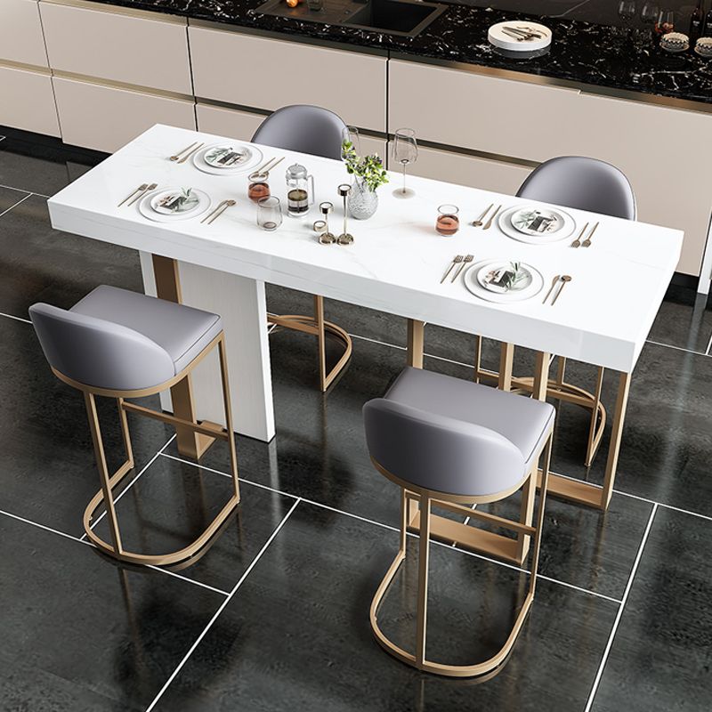 Stone Bar Dining Table Glam Rectangle Bar Table with 3 Legs Pedestal for Balcony Kitchen