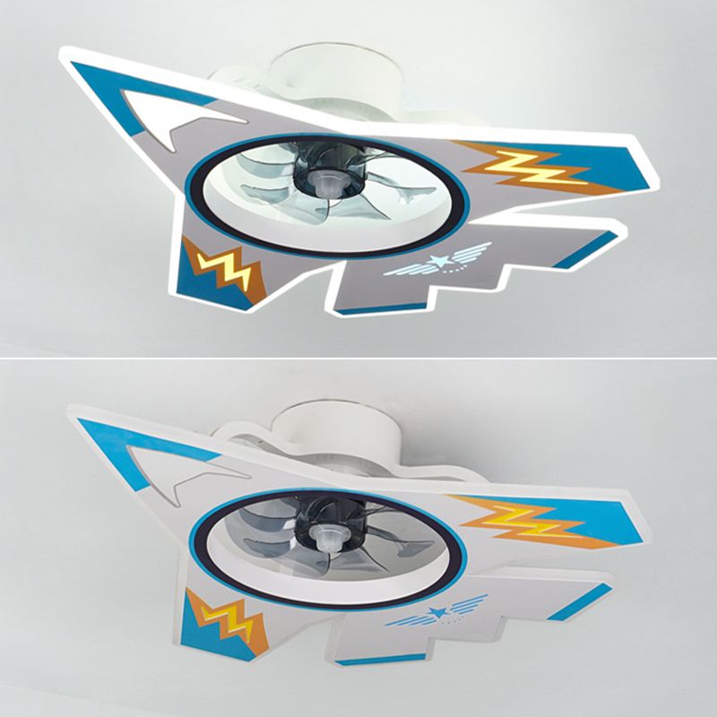 Cartoon Plane Shaped Led Ceiling Fan Acrylic Children Bedroom Semi Flush Mount Lighting