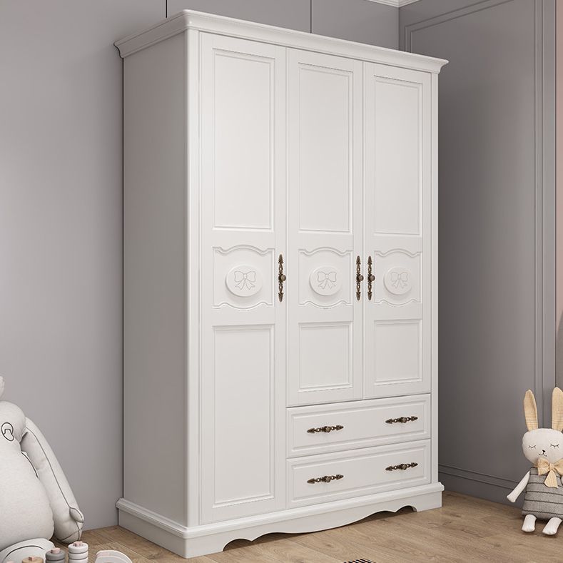 White Wood Kid's Airmoire Rectangle Youth Armoire with Lower Storage Drawers