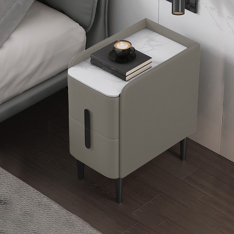 Glam Nightstand with 4 Legs 21.65" Tall 2 - Drawer Stone Top Night Table