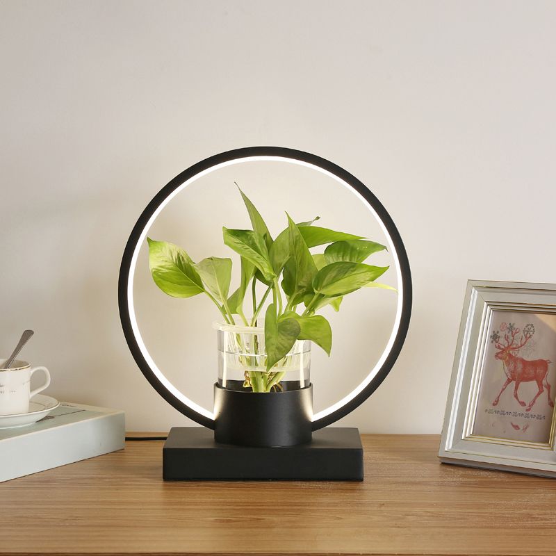 Aluminum Ring Shaped Night Lamp Decorative LED Table Light with Clear Glass Plant Cup