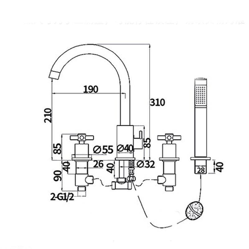 Modern Roman Tub Faucet Set Copper Deck-Mount with Handles Bathtub Faucet