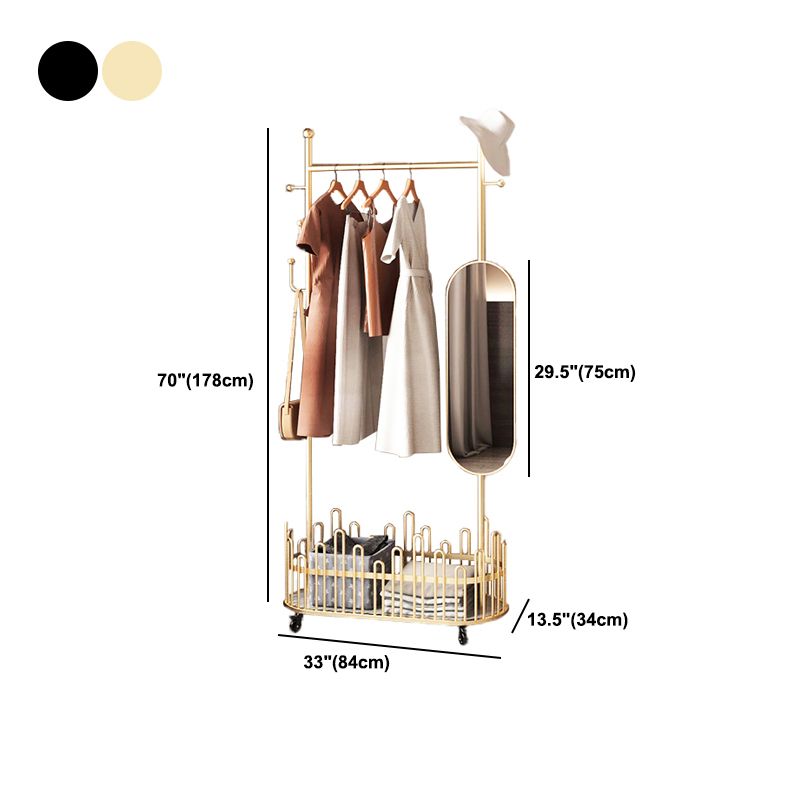 Contemporary Hall Tree Plain Free Standing Metal Coat Rack with Mirror