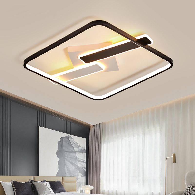 Metal Square Flush Ceiling Light Modern Style 3 Lights Flush Mount Fixture in Black