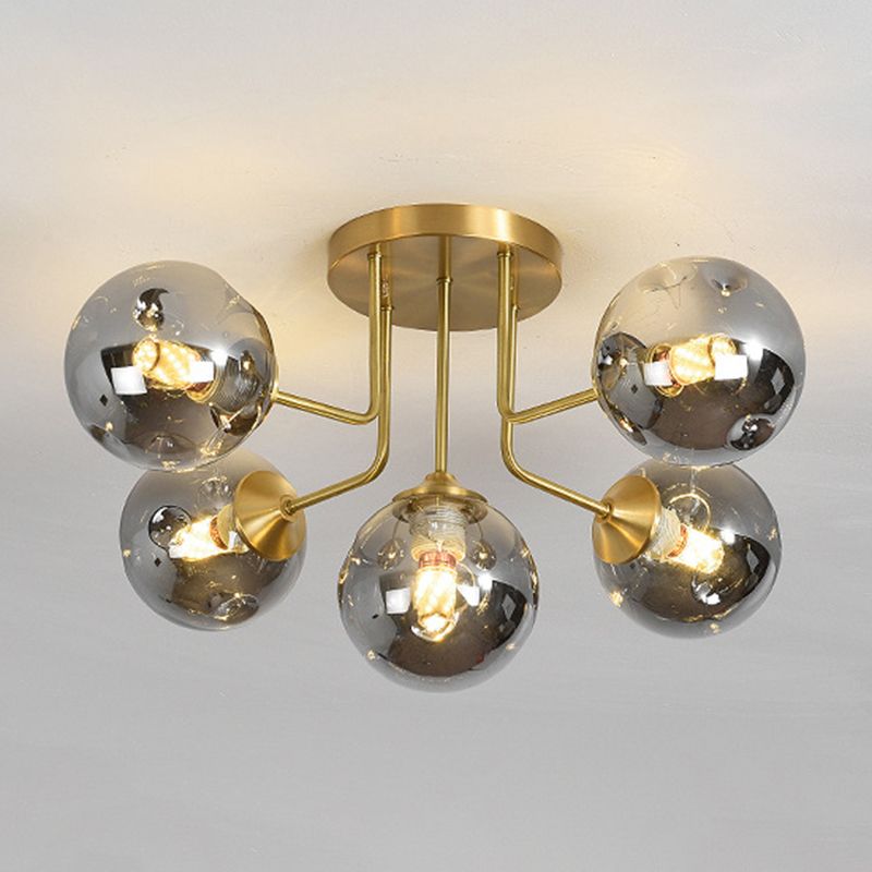 Sputnik Ceiling Lighting Modern Glass Semi Flush Mount for Living Room