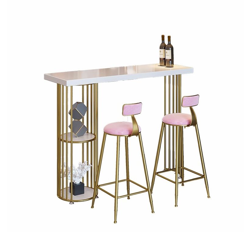 Glam Pub Table with Metal Storage Base White Rectangle Bistro Table