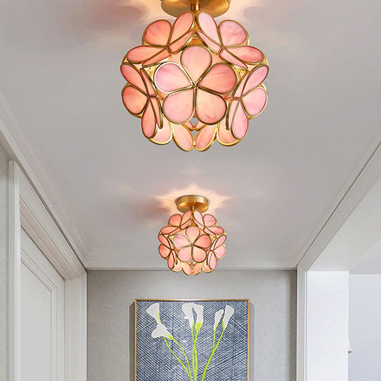 Flower Semi Flush Mount Light Klassische Deckenleuchte aus Glas für den Flur