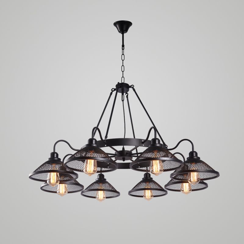 Industrial Cage Flared Chandelier Hanging Light Fixture Metal 8 Lights Pendant Ceiling Fixture Lamp