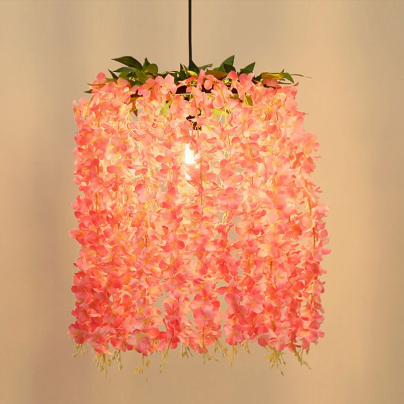 Floral Metal Suspension Pendant Antique 1 Head Restaurant LED Ceiling Light in Pink