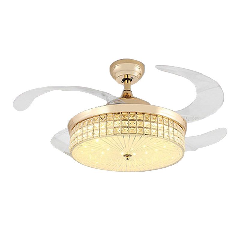 Nordic Style Ceiling Fan Lamp Circle Shape Ceiling Fan Light with Crystal for Bedroom