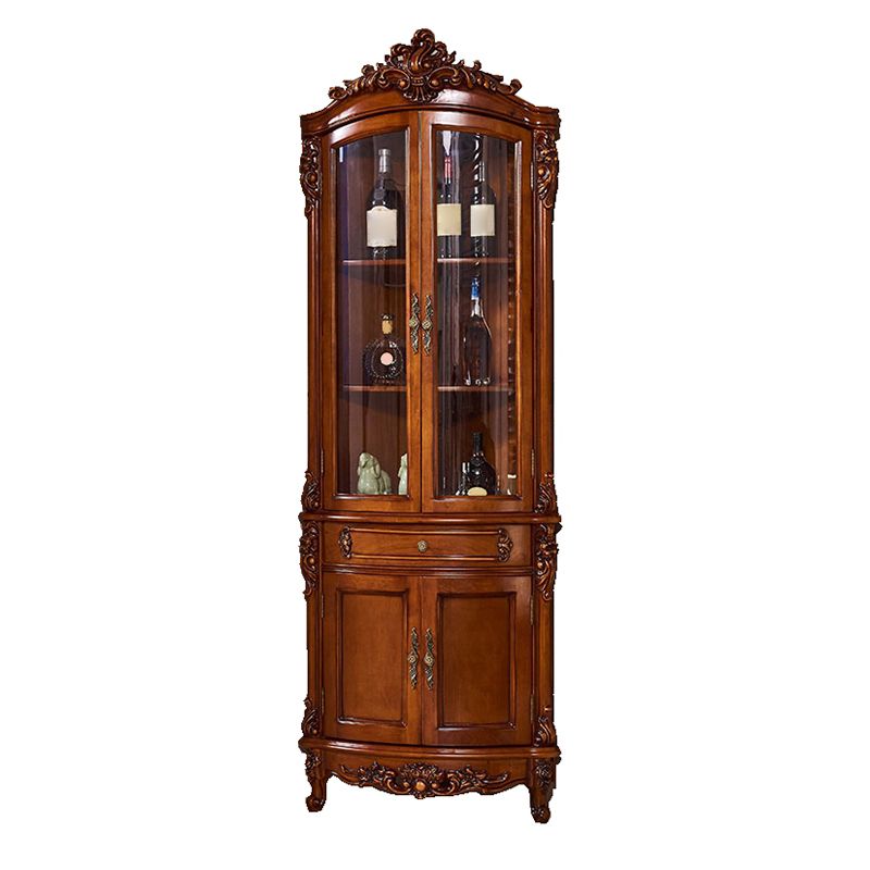 Traditional Oil Oak Display Stand Glass Doors Hutch Buffet with Doors