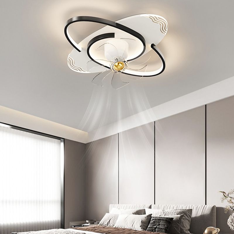 Geometric Interior LED Fan Fixture Black and White Modern Ceiling Fan