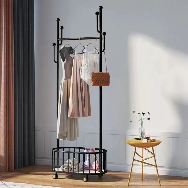 Gorgeous Bedroom Coat Rack Hooks Metal Coat Rack with Storage Basket