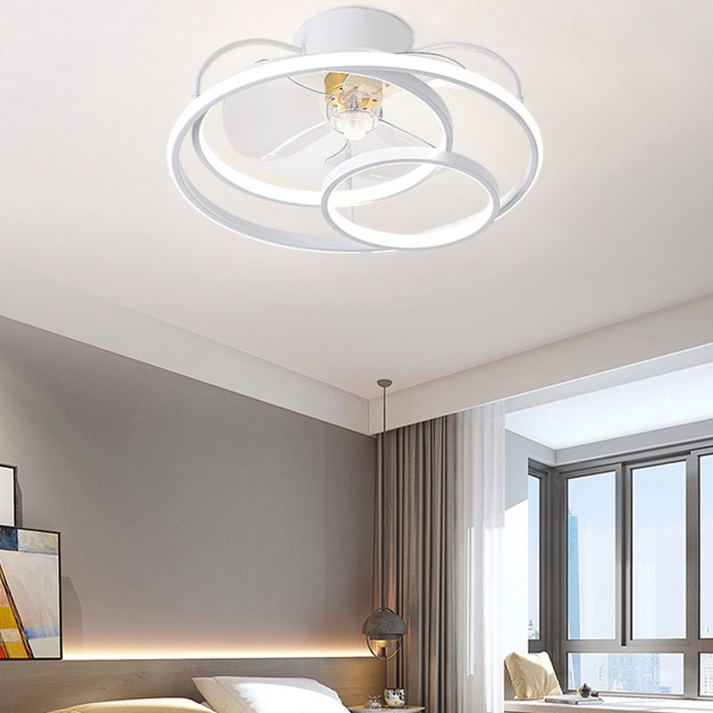 Simplicity 3-Ring Ceiling Fan Light Metallic Bedroom Semi Flush Ceiling Light