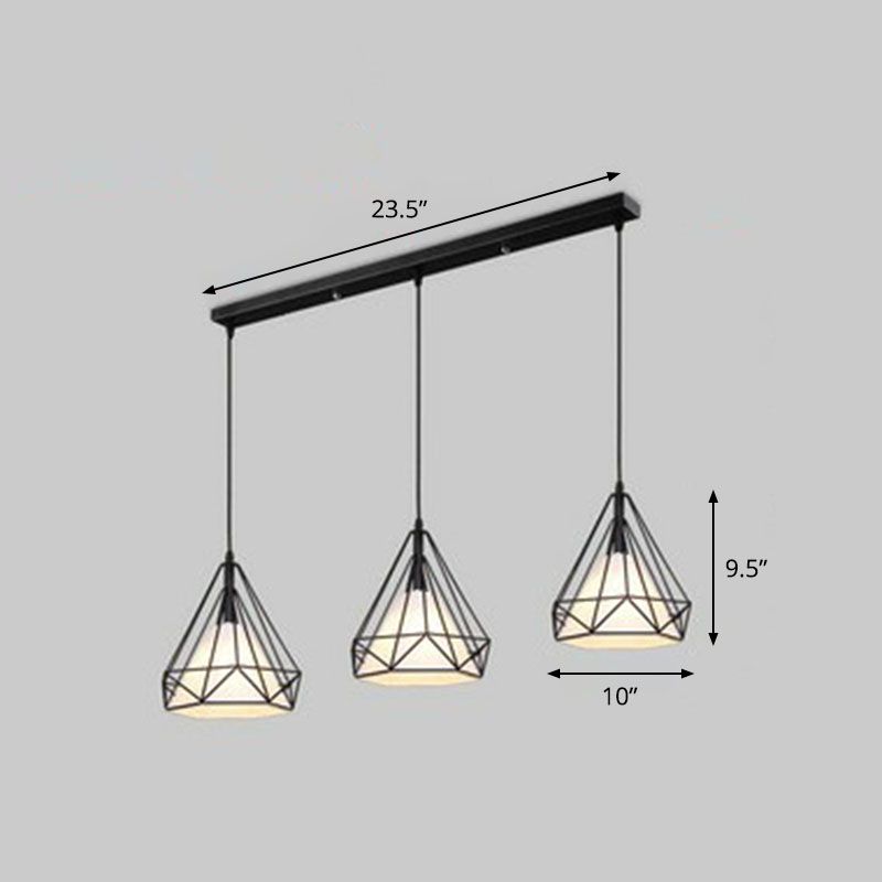 Stof conisch hangend licht antieke 3 koppen eetkamer multi -light hanger met diamantkooi