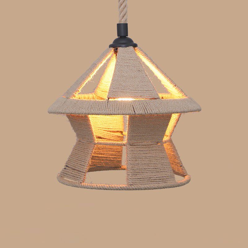 1 Bulb Hanging Light Rustic Style Wrapped Hemp Rope Pendant Light Fixture in Brown