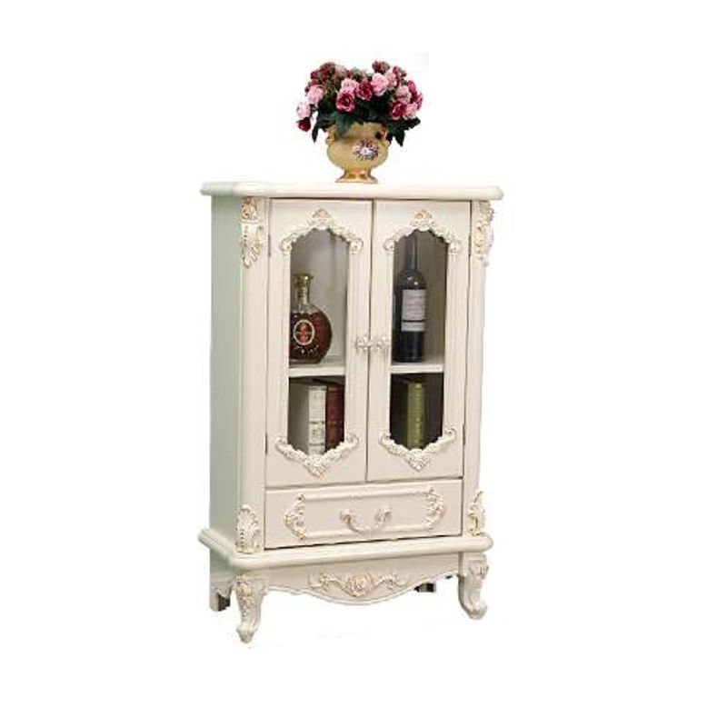 Traditional Glass Doors Display Stand Solid Wood Buffet Cabinet for Dining Room